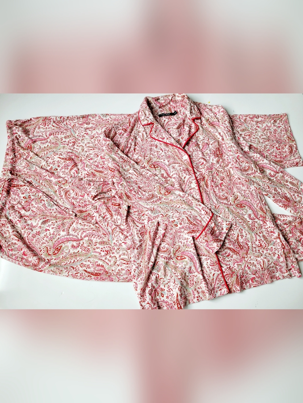 Ralph Lauren Pink Paisley Cotton Blend 2-pc. Pajamas Set LRL Embroidery Medium - Picture 16 of 16